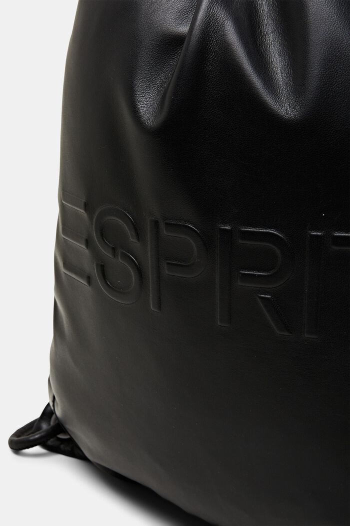 Ryggsäck i skinn med dragsko och logo, BLACK, detail image number 1