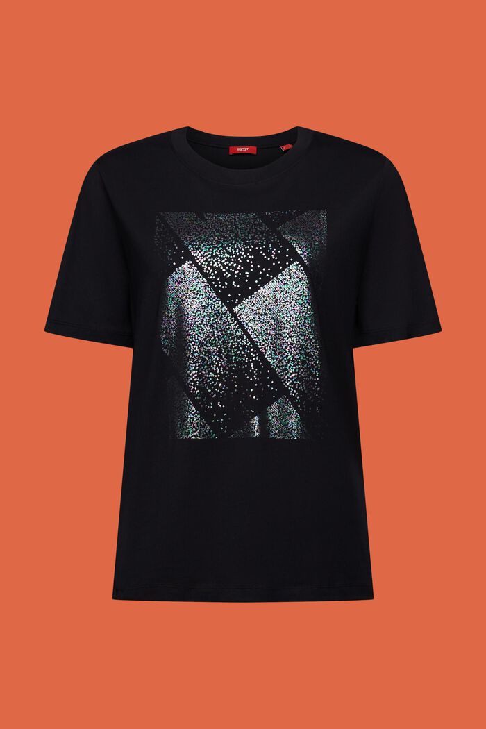 T-shirt med holografiskt tryck, BLACK, detail image number 5