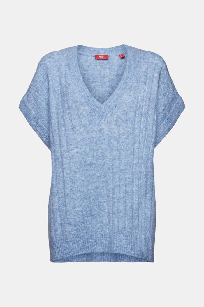 Ribbstickad V-ringad oversize-tröja, BLUE LAVENDER, detail image number 6