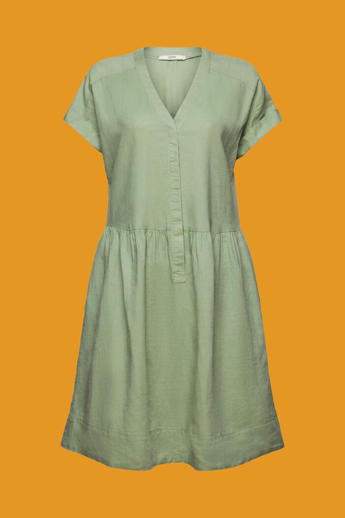 Skjortklänning i bomull-linnemix, PALE KHAKI, detail image number 7