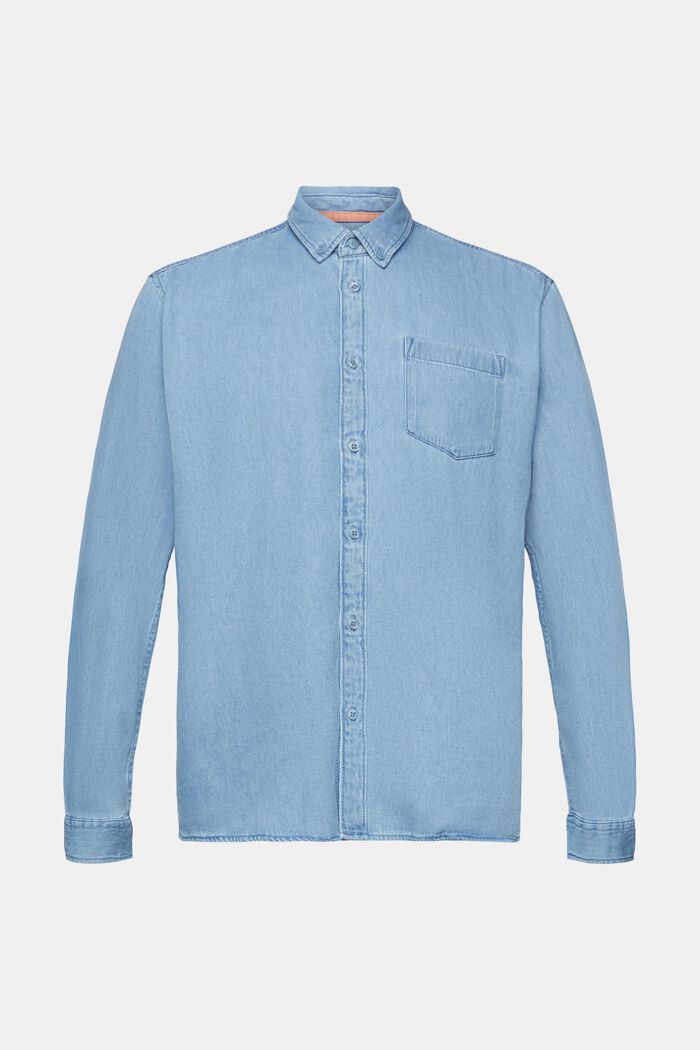Jeansskjorta med påsydd ficka, BLUE LIGHT WASHED, detail image number 7