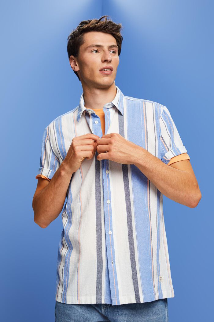 Kortärmad skjorta med ränder, 100% bomull, BRIGHT BLUE, detail image number 0