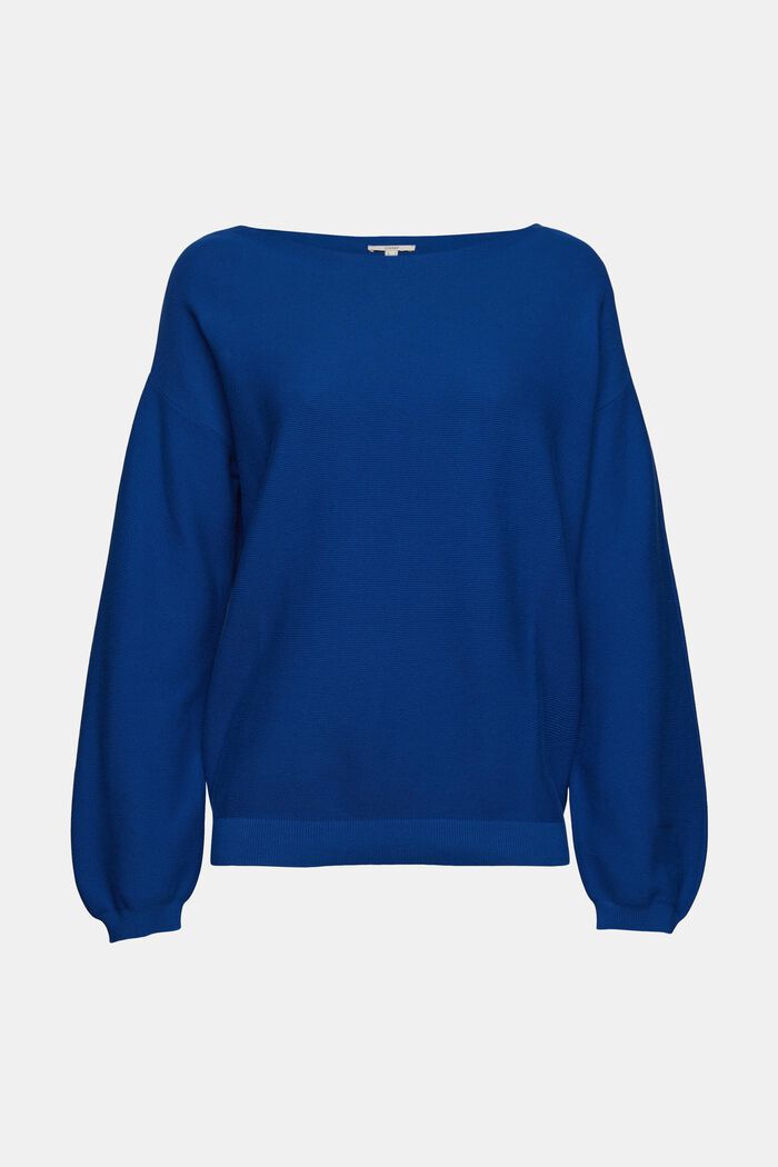Stickad tröja av 100% ekobomull, BRIGHT BLUE, overview
