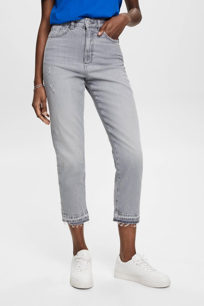Kortare jeans med hög midja och rå fåll, GREY MEDIUM WASHED, detail image number 0
