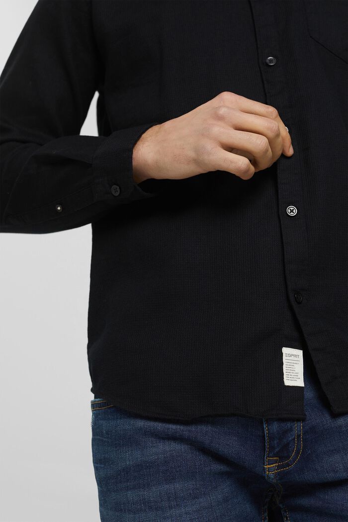 Bomullsskjorta med ståkrage, BLACK, detail image number 1