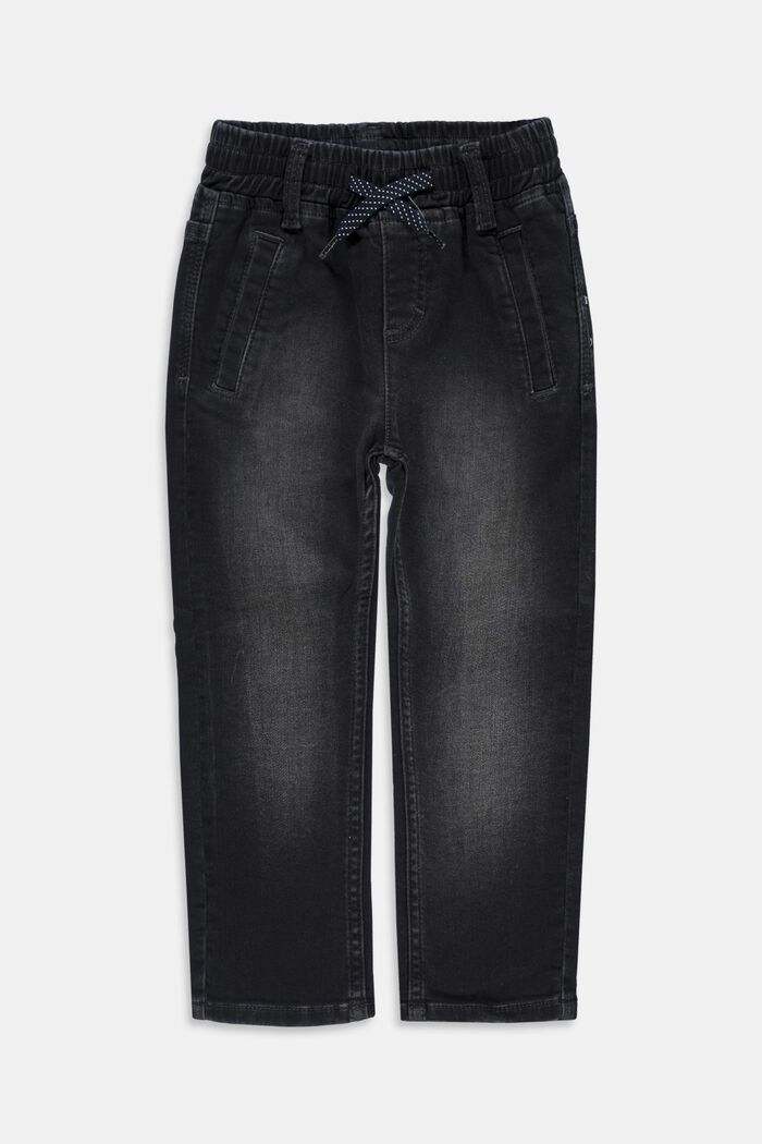 Jeans med resår i midjan och dragsko, BLACK DARK WASHED, overview