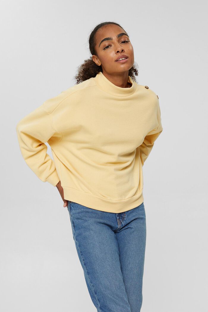 Sweatshirt med knappslå, bomullsmix, PASTEL YELLOW, detail image number 0
