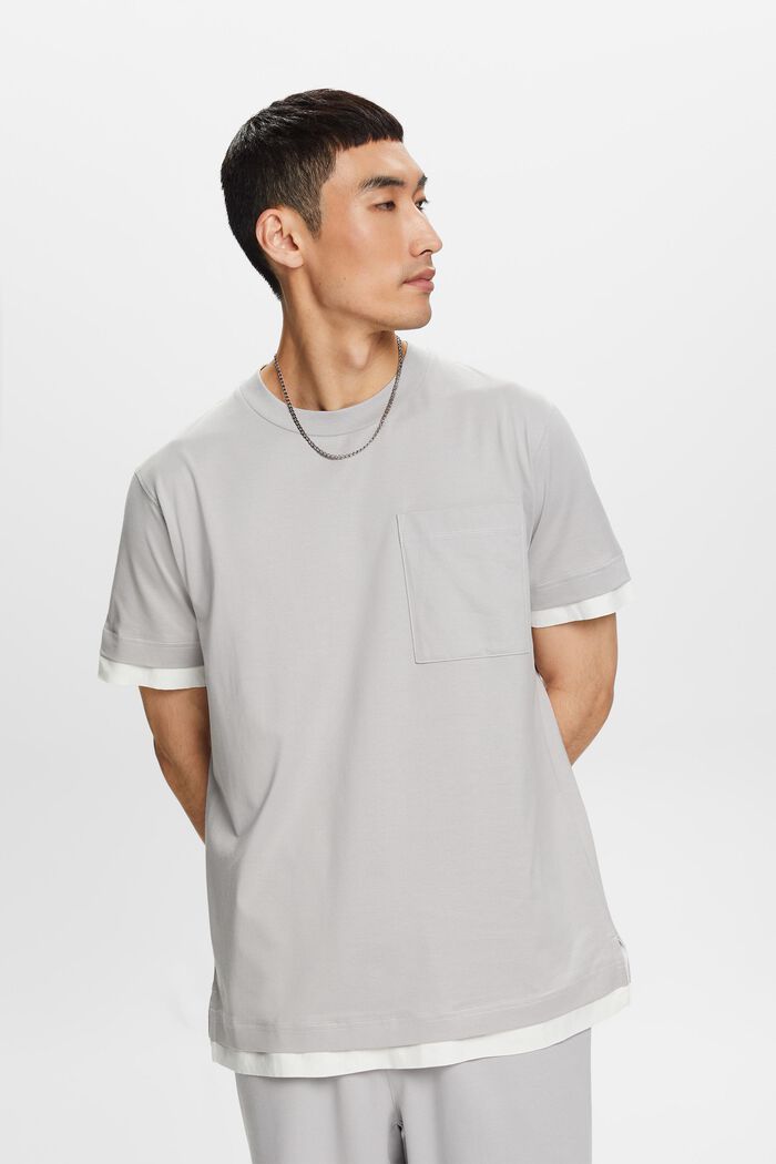 Rundringad T-shirt i lagerlook, 100% bomull, LIGHT GREY, detail image number 1