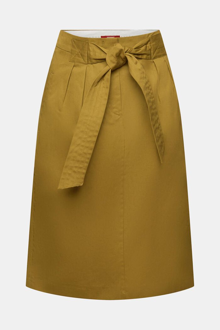 Knälång kjol med skärp, 100% bomull, OLIVE, detail image number 7