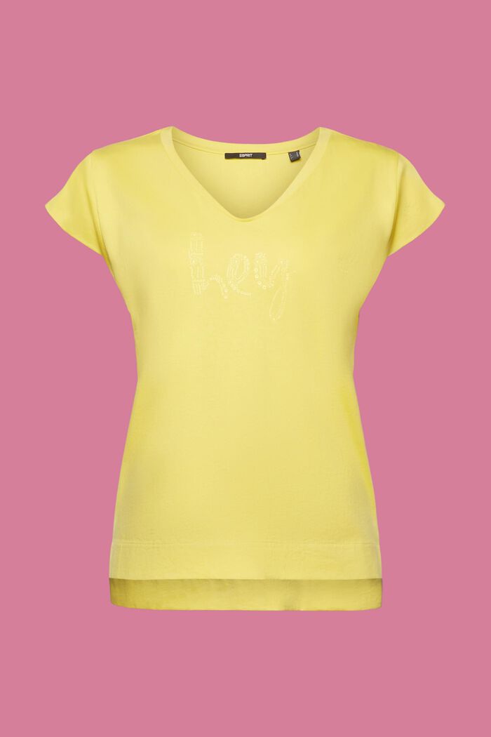 T-shirt med tryck ton-i-ton, 100 % bomull, DUSTY YELLOW, detail image number 7