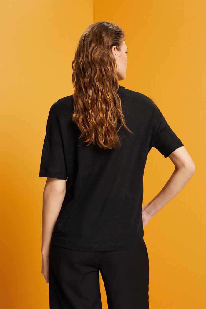 T-shirt med polokrage, 100% linne, BLACK, detail image number 3