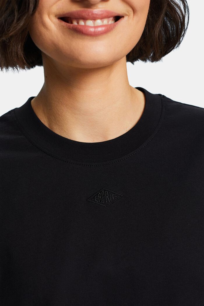 T-shirt i pimabomull med broderad logo, BLACK, detail image number 2