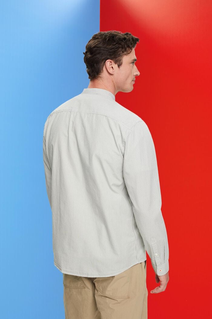Skjorta med kritstrecksmönster och mandarinkrage, LIGHT KHAKI, detail image number 3
