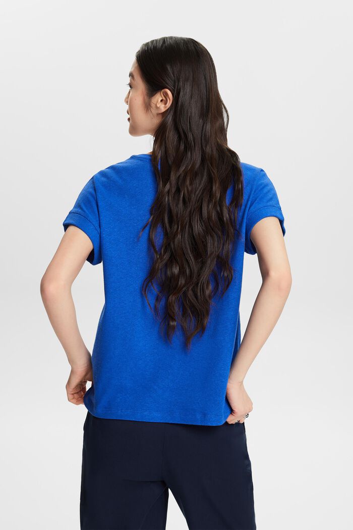 V-ringade T-shirt med bomull-linnemix, BRIGHT BLUE, detail image number 2