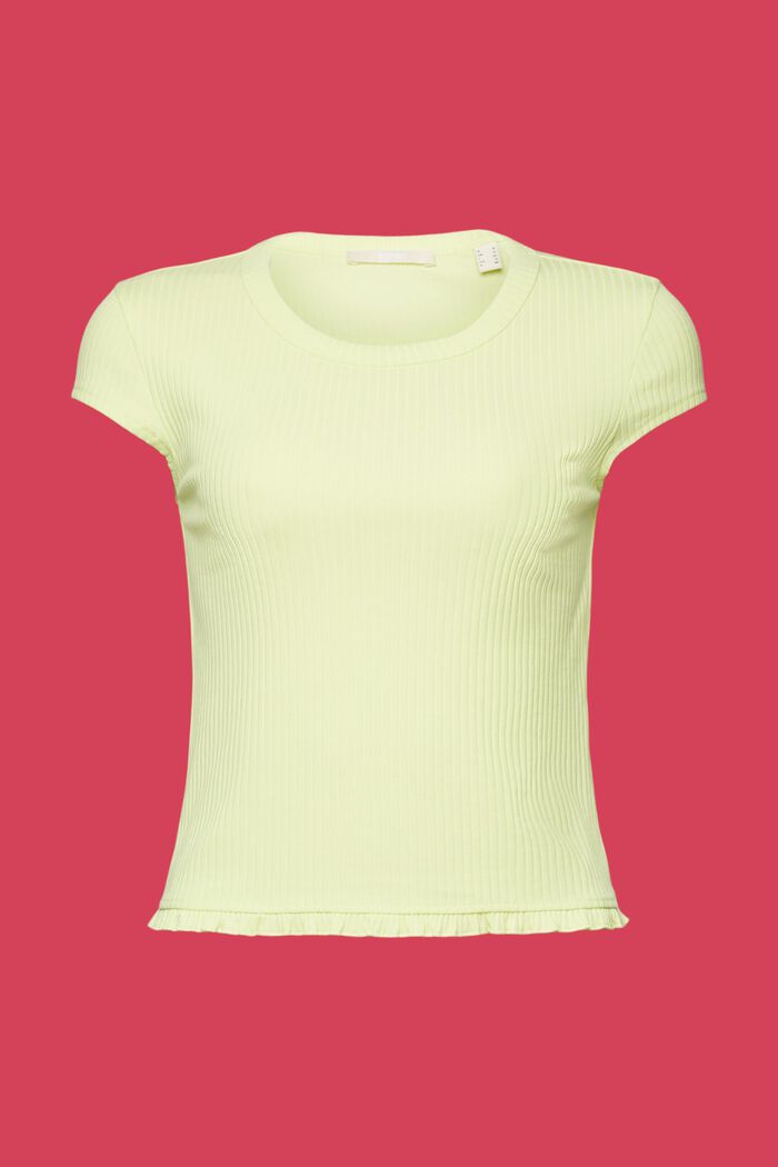 Ribbad T-shirt med rynkad fåll, LIME YELLOW, detail image number 6