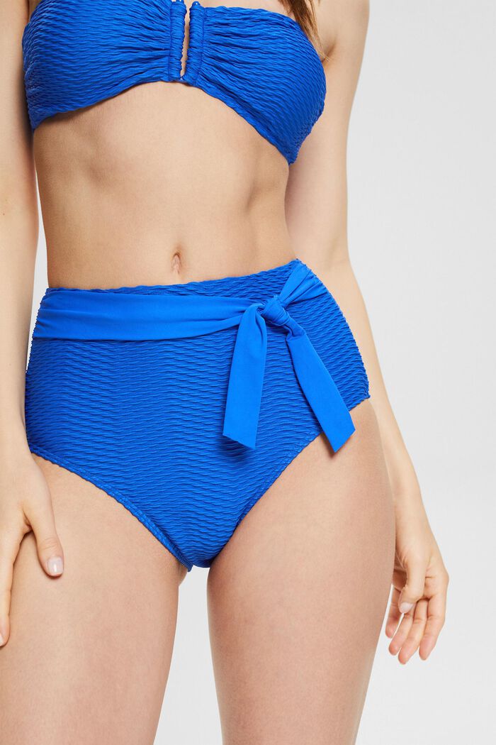Bikinitrosa med hög midja och strukturränder , BRIGHT BLUE, detail image number 1