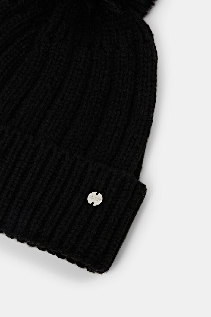 Ribbstickad beanie, ullmix, BLACK, detail image number 1