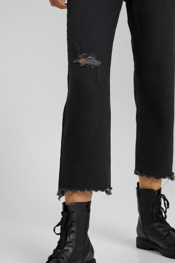 Kortare slitna jeans, ekobomull, BLACK DARK WASHED, detail image number 5