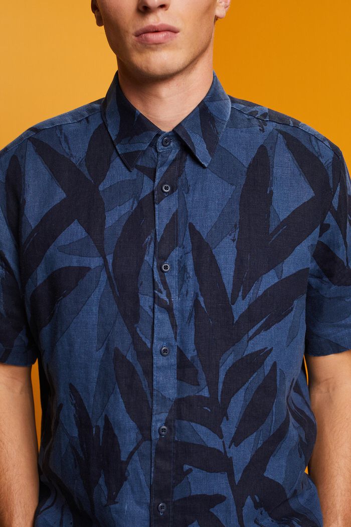 Mönstrad kortärmad skjorta, 100 % bomull, NAVY, detail image number 2