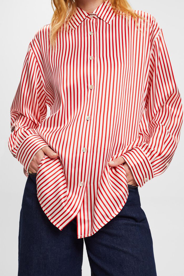 Randig skjorta i sidencharmeuse, DARK RED, detail image number 1