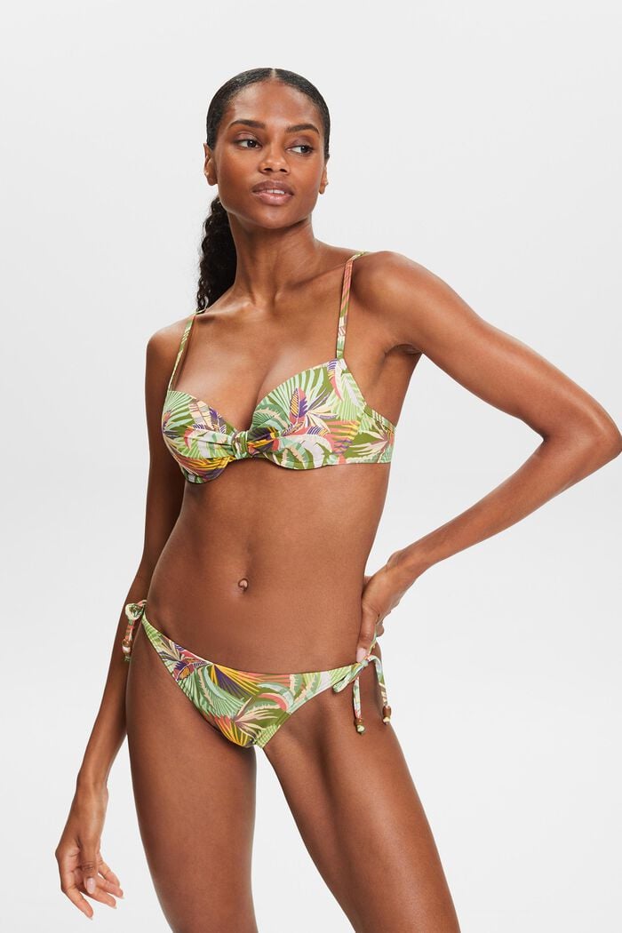 Mönstrad bikiniunderdel med knytning i sidorna, DARK GREEN, detail image number 0