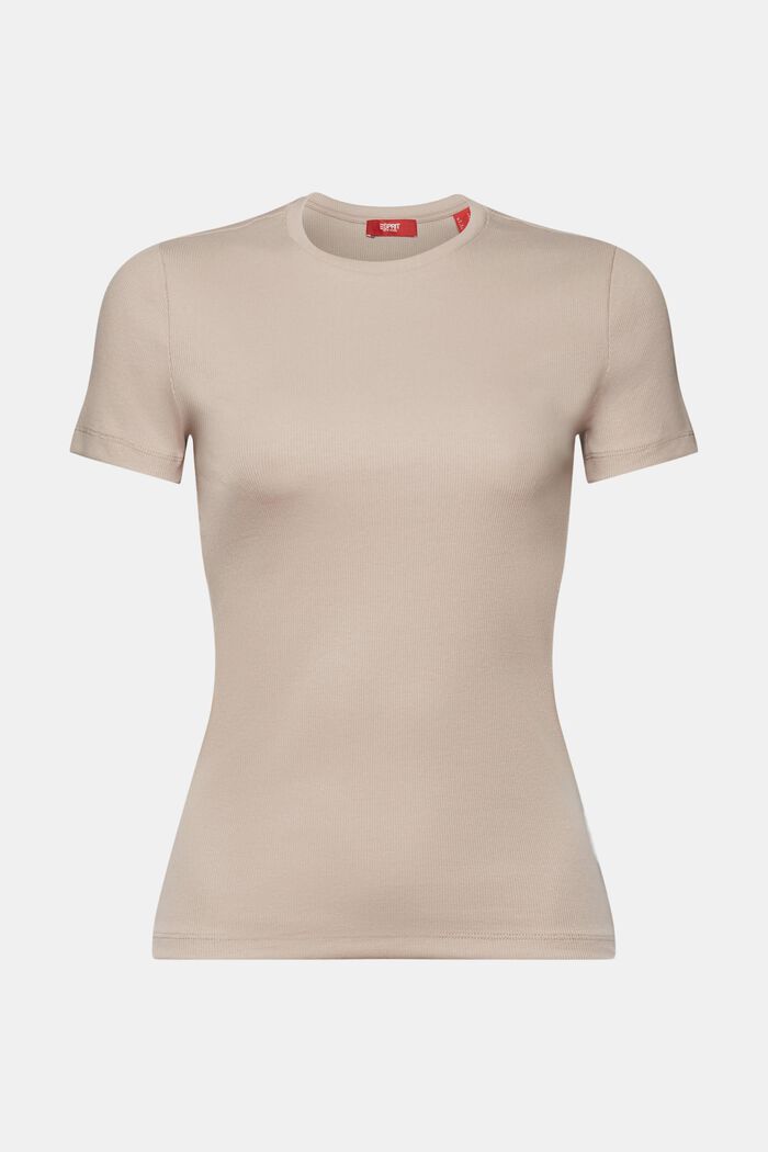 T-shirt i bomullsjersey med rund ringning, LIGHT TAUPE, detail image number 6