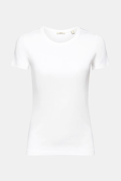 Ribbad T-shirt med rund halsringning, WHITE, overview