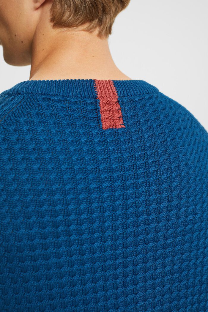 Strukturstickad tröja, PETROL BLUE, detail image number 3
