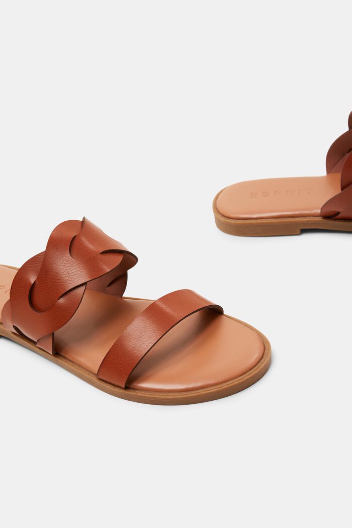 Flätade slip-in sandaler i veganskt läder, CARAMEL, detail image number 3