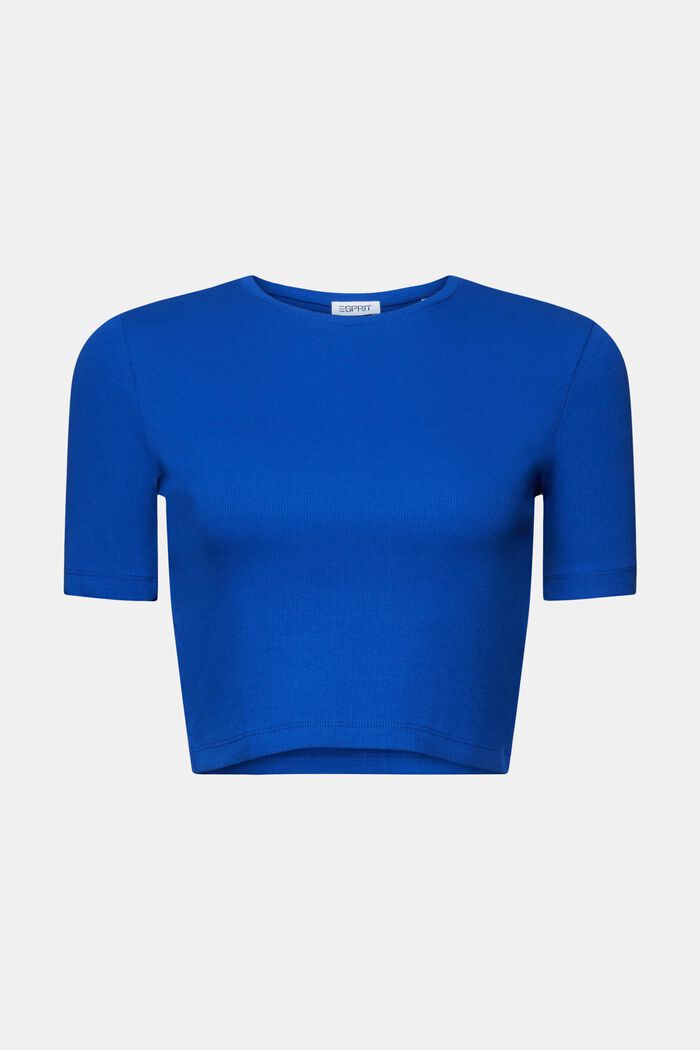 Ribbad kort T-shirt av bomull, BRIGHT BLUE, detail image number 6