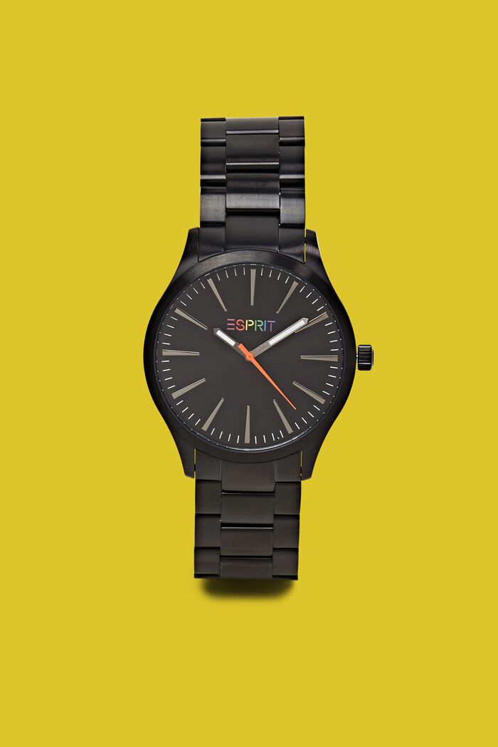 Klocka i rostfritt stål med flerfärgad logo, BLACK, detail image number 0