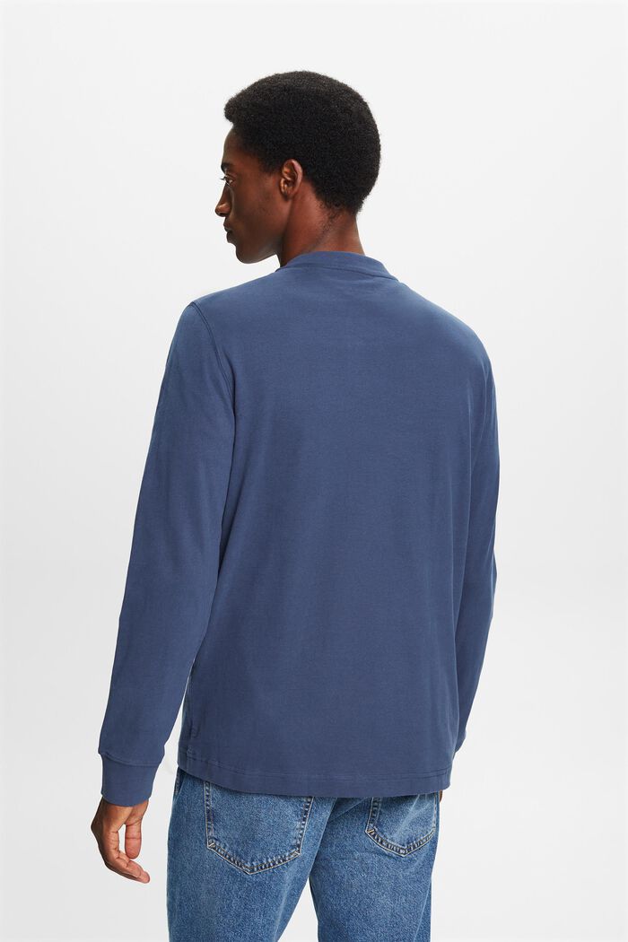 Henley-tröja i urtvättad bomullsjersey, GREY BLUE, detail image number 3