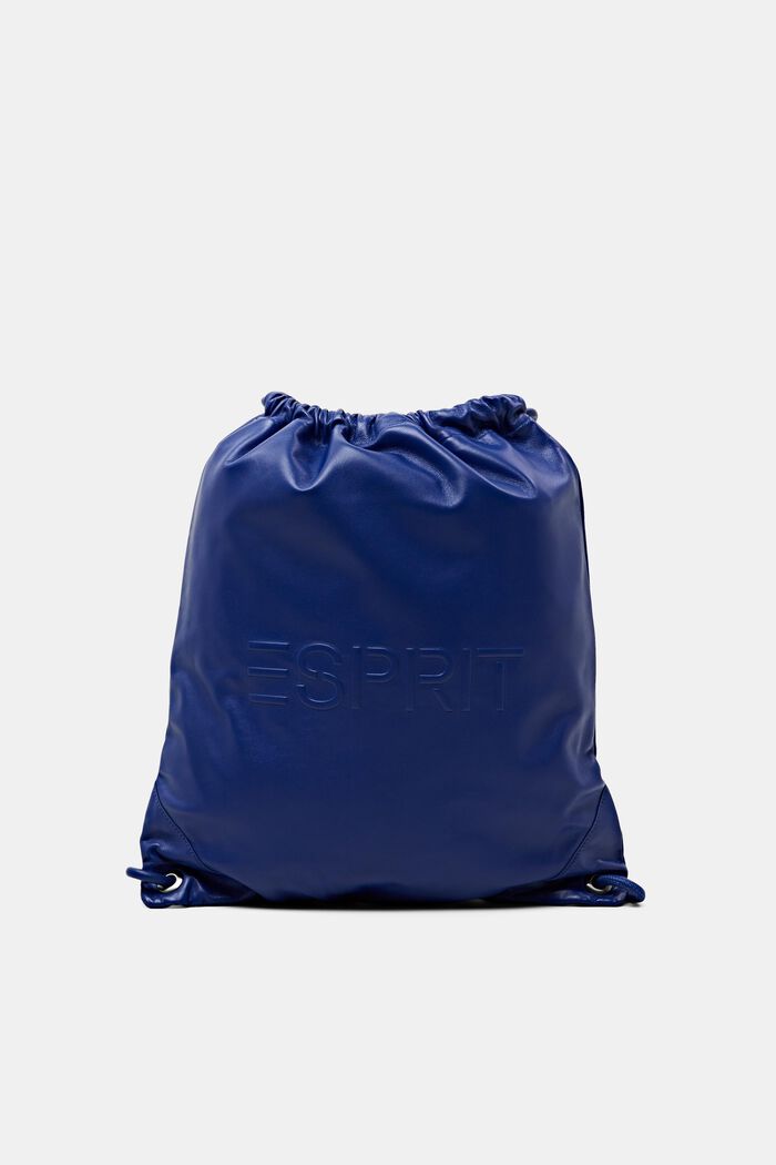 Ryggsäck i skinn med dragsko och logo, BRIGHT BLUE, detail image number 0