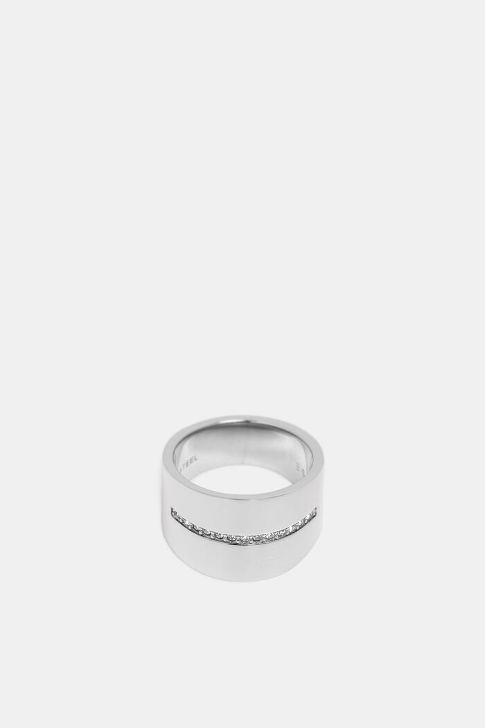 Bred ring med zirkon-rad, rostfritt stål, SILVER, detail image number 1