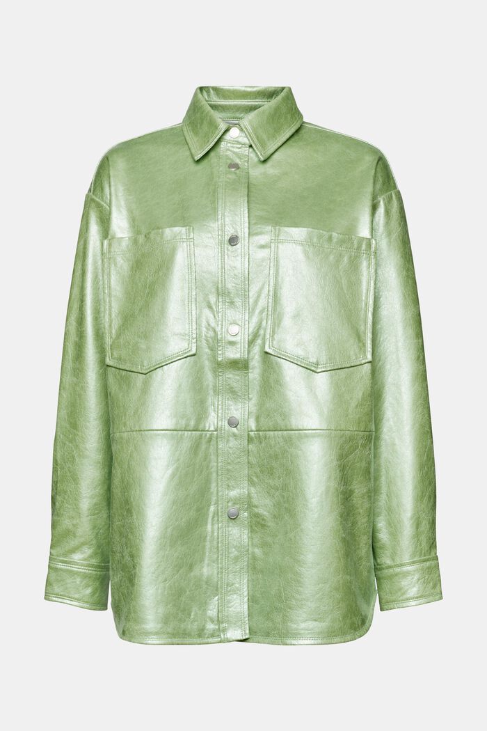 Skjorta i skinnimitation med metallicbeläggning, LIGHT AQUA GREEN, detail image number 6