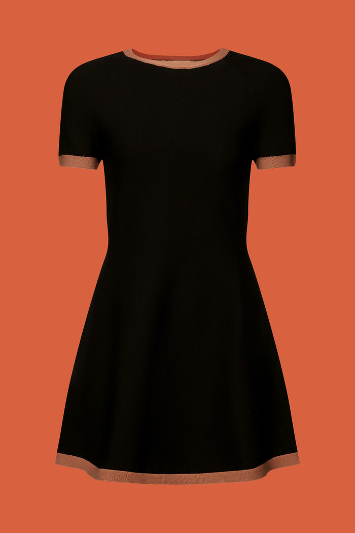 Stickad klänning med kort ärm, BLACK, detail image number 5