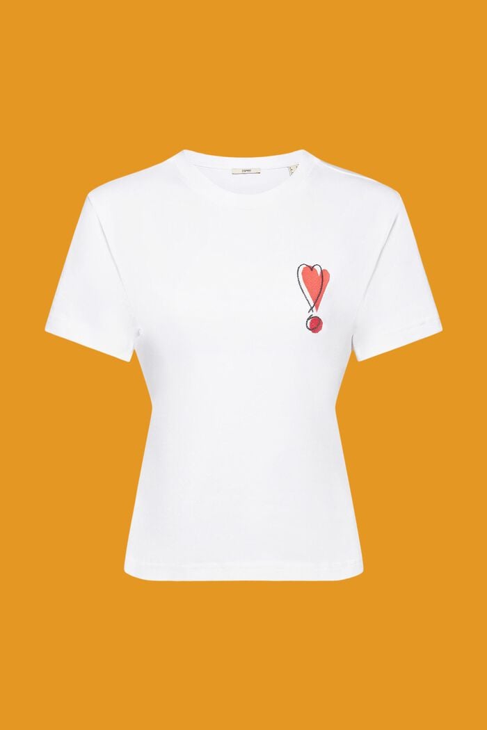 Bomulls-T-shirt med broderad hjärtmotiv, WHITE, detail image number 5