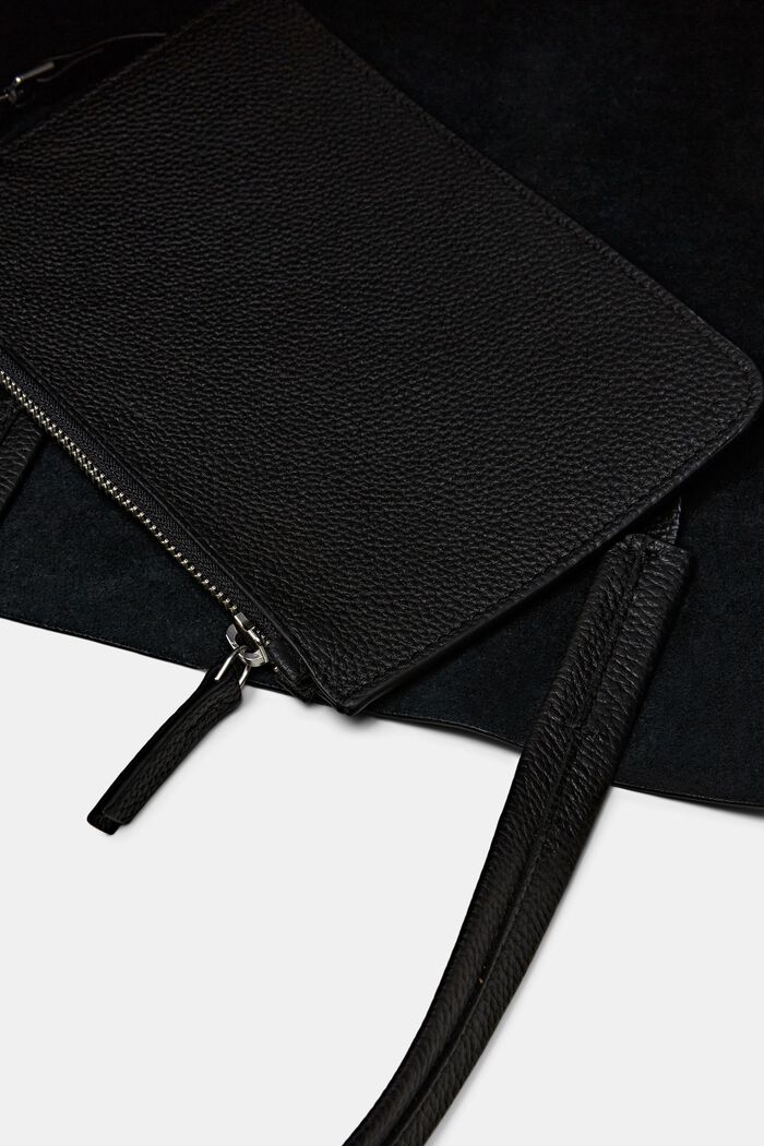 Shoppingväska av skinn med präglad logo, BLACK, detail image number 3