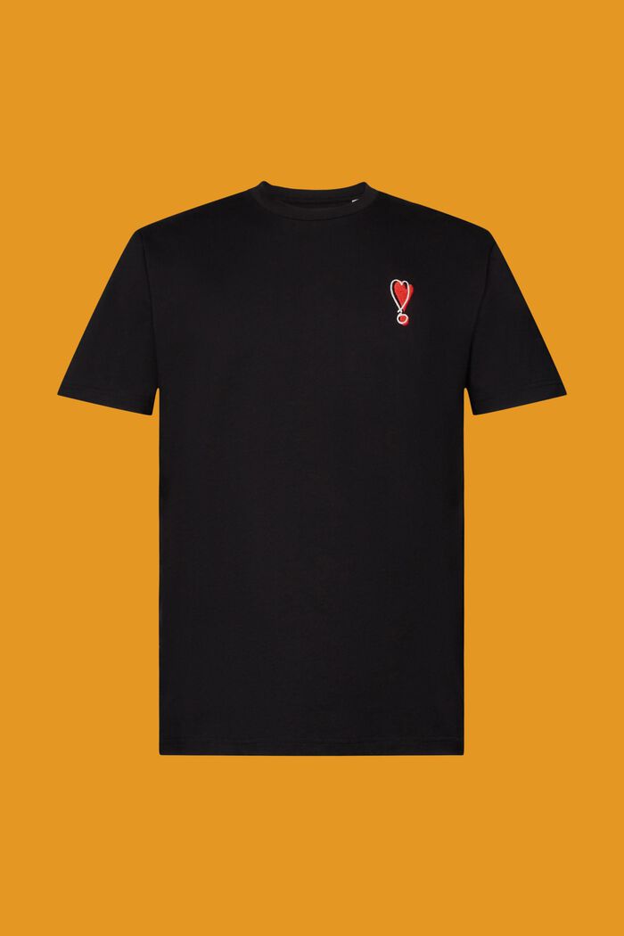 T-shirt med hjärtmotiv i hållbar bomull, BLACK, detail image number 6