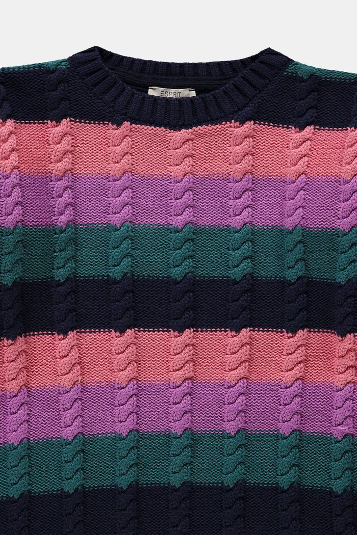 Kabelstickad randig tröja, NAVY, detail image number 2