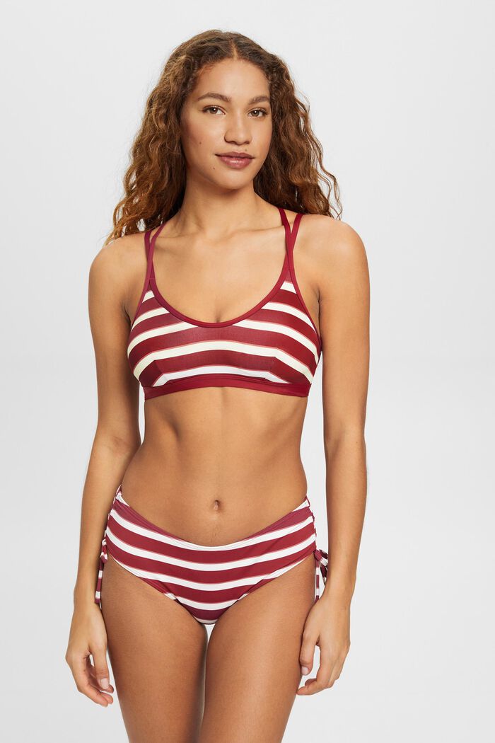Vadderad bikiniöverdel med ränder och korsade band, DARK RED, detail image number 0