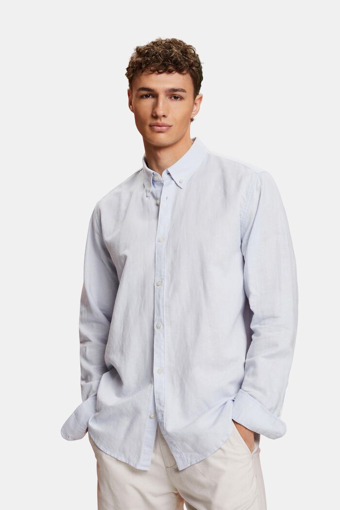 Button down-skjorta i blandad bomull och linne, LIGHT BLUE, detail image number 0