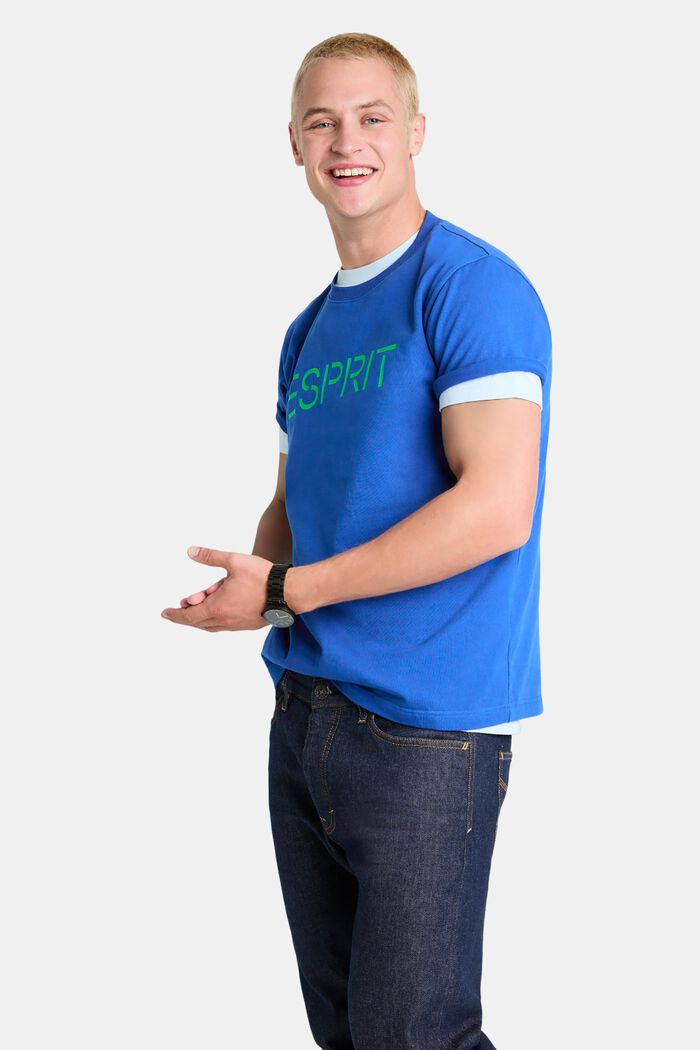 T-shirt i bomullsjersey med logo, unisexmodell, BRIGHT BLUE, detail image number 1