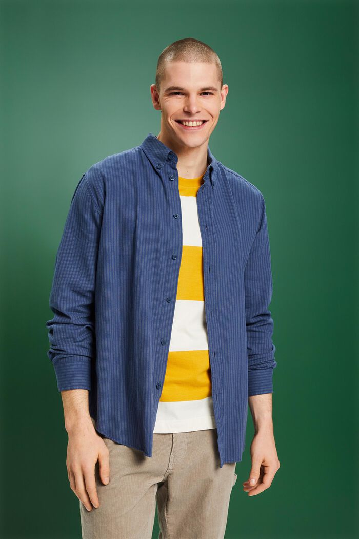 Kritstrecksrandig skjorta i bomullsflanell, GREY BLUE, detail image number 5