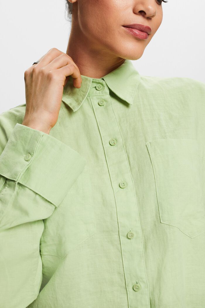 Skjortblus i bomull-linne, LIGHT GREEN, detail image number 3