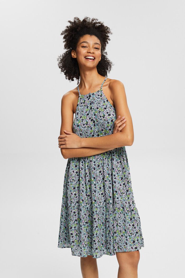 Klänning med blommigt mönster, LENZING™ ECOVERO™, AQUA GREEN, detail image number 0