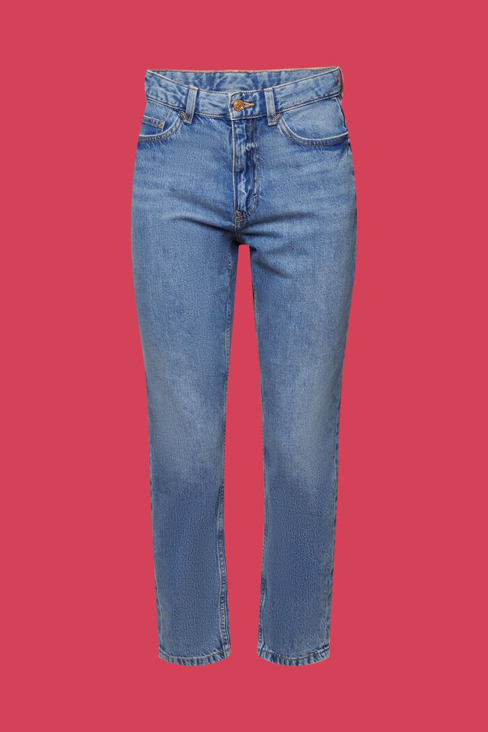 Mom-jeans med hög midja, bomullsblandning, BLUE LIGHT WASHED, detail image number 6