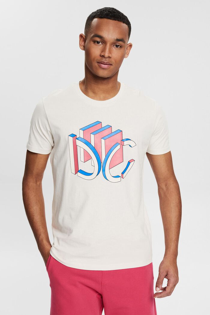 T-shirt i jersey med grafiskt 3D-logotryck, LIGHT BEIGE, detail image number 0