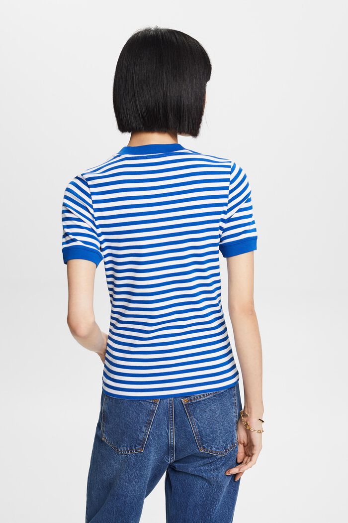Randig bomulls-T-shirt med logotryck, BRIGHT BLUE, detail image number 3