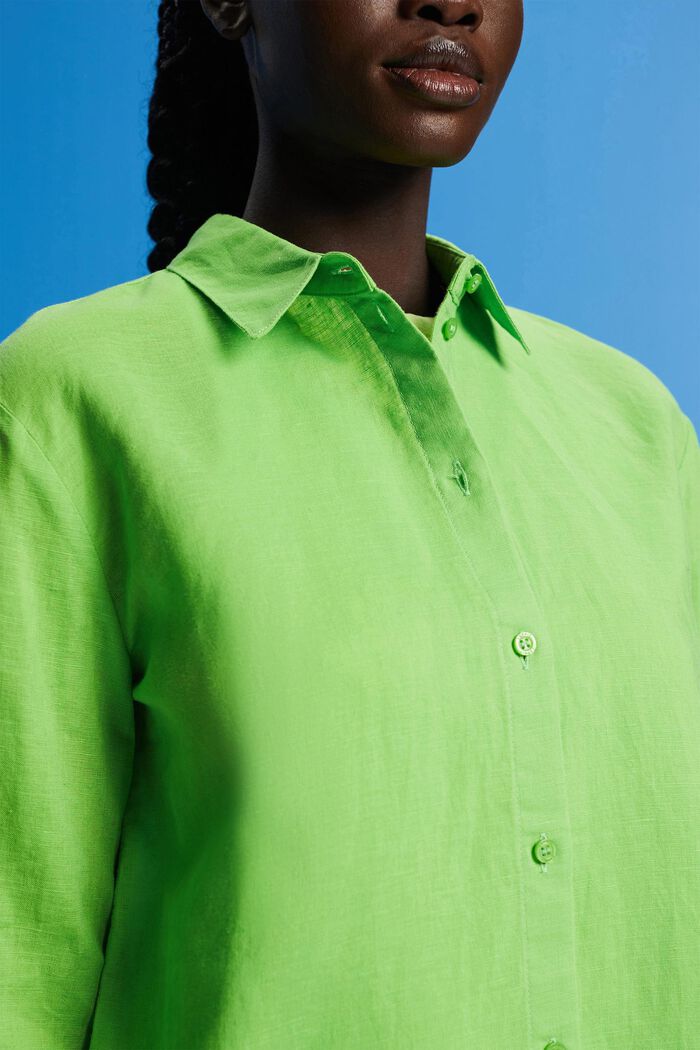 Skjorta i mix av linne och bomull, GREEN, detail image number 2
